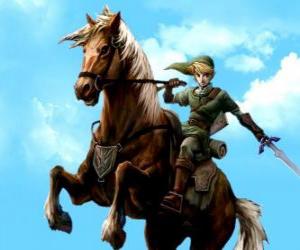yapboz Legend of Zelda video oyun maceralarını bir kılıç ile at sırtında Link